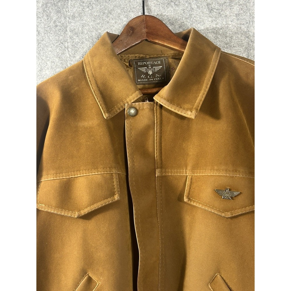 Reportage R.G.A. Made in Italy Tan Suede/Leather Style Bomber Jacket Men's Brown - Picture 2 of 15